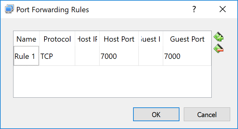 VirtualBox Port Forwarding Rules